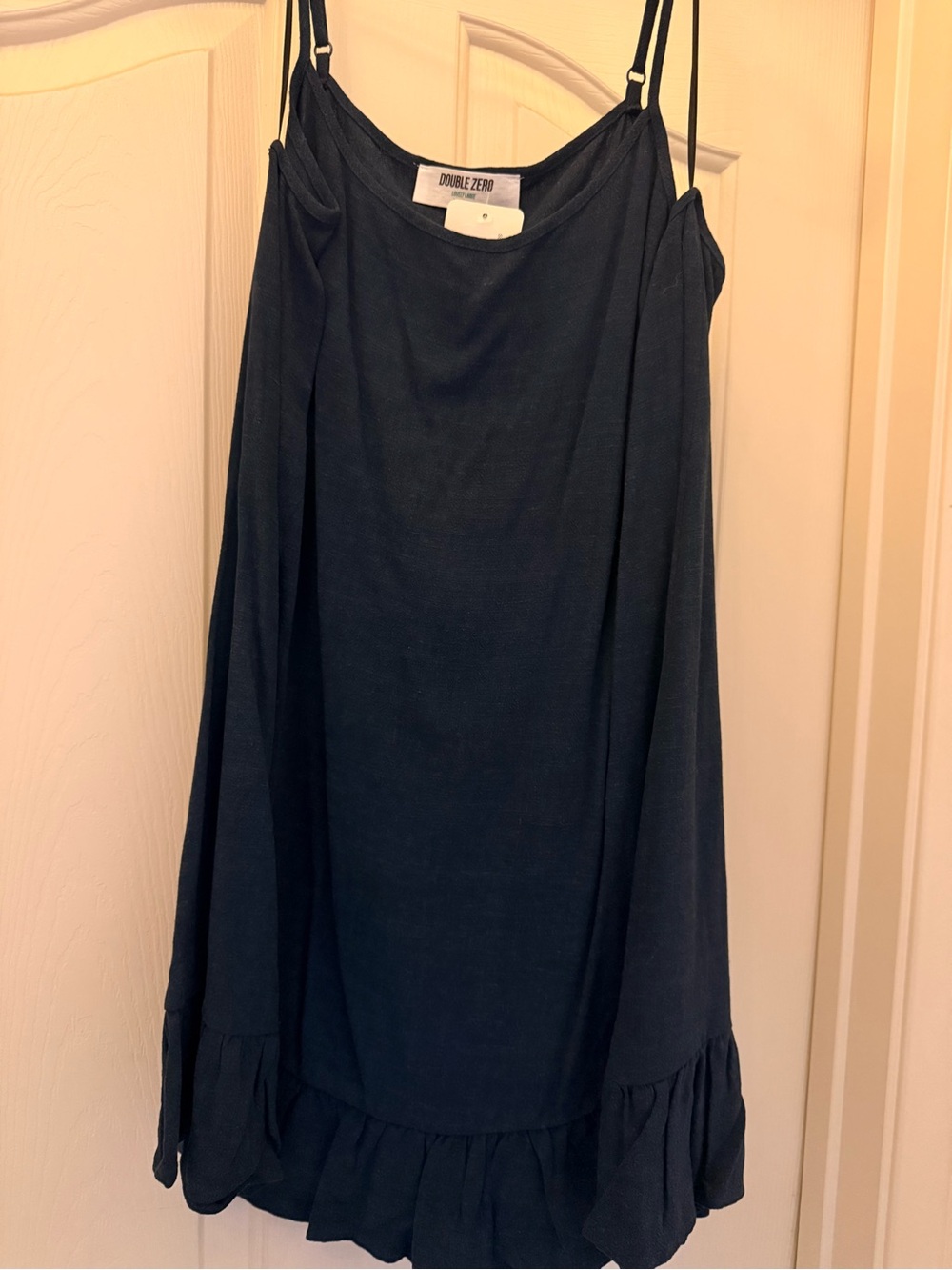 Double Zero navy ruffle-hem mini slip skirt